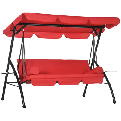 3-Seat Outdoor Patio Swing Chair, 2-in-1 Convertible Flat Bed, Canopy Swing Glider w/ Adjustable Shade, Removable Cushio