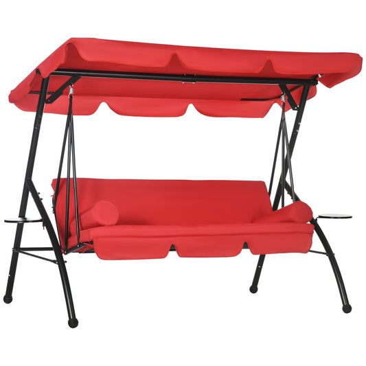 3-Seat Outdoor Patio Swing Chair, 2-in-1 Convertible Flat Bed, Canopy Swing Glider w/ Adjustable Shade, Removable Cushio