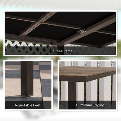 63"-94.5" Extendable Patio Dining Table for 6-8 Person, Outdoor Dining Table with Aluminium Edging, Steel Frame, Brown