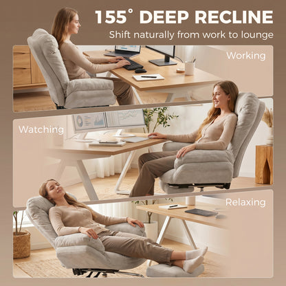 Criss Cross Chair with Wheels, Waterfall Armrests, Overstuffed Wide Office Chair with Footrest, Light Grey