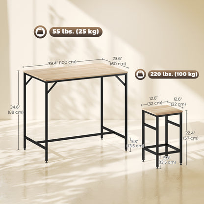 5 Pieces Industrial Rectangular Bar Table Set, Dining Table Set Breakfast Table with 4 Stools for Dining Room, Kitchen, 