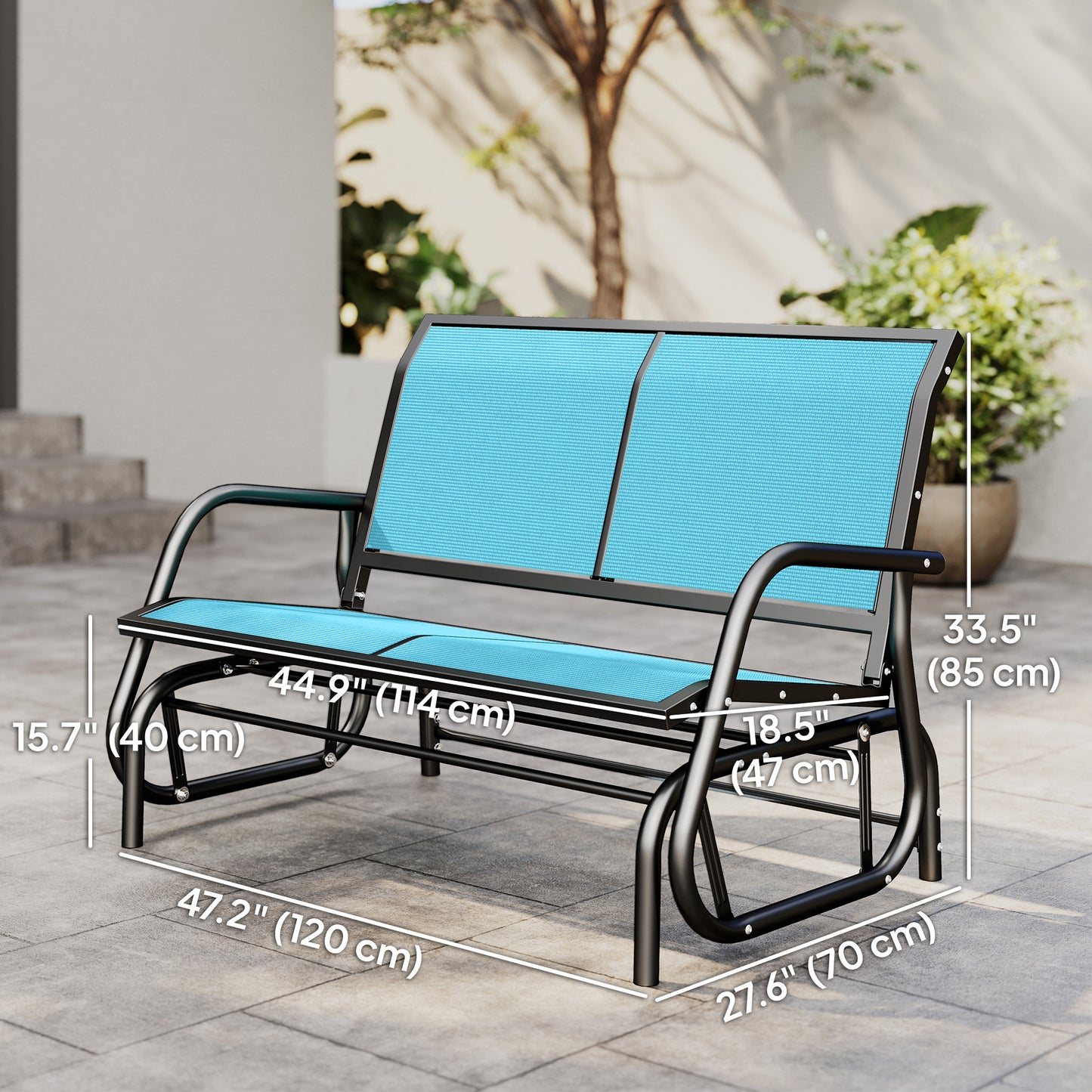 Outdoor Glider Bench, 2 Person Patio Glider Chair, Gliding Outdoor Garden Loveseat Swing Bench with Breathable Mesh Fabr