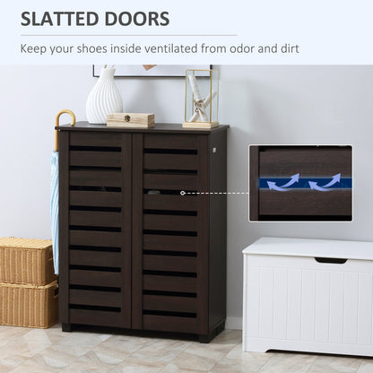 Narrow Shoe Cabinet with 2 Slatted Doors, Modern Shoe Storage Cabinet with Adjustable Shelves for Entryway, Hallway, Liv