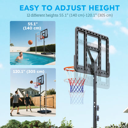 Soozier Basketball Hoop Outdoor, 4.6-10ft Portable Basketball Goal with Wheels and 43" Backboard, for Teenagers Youth Ad