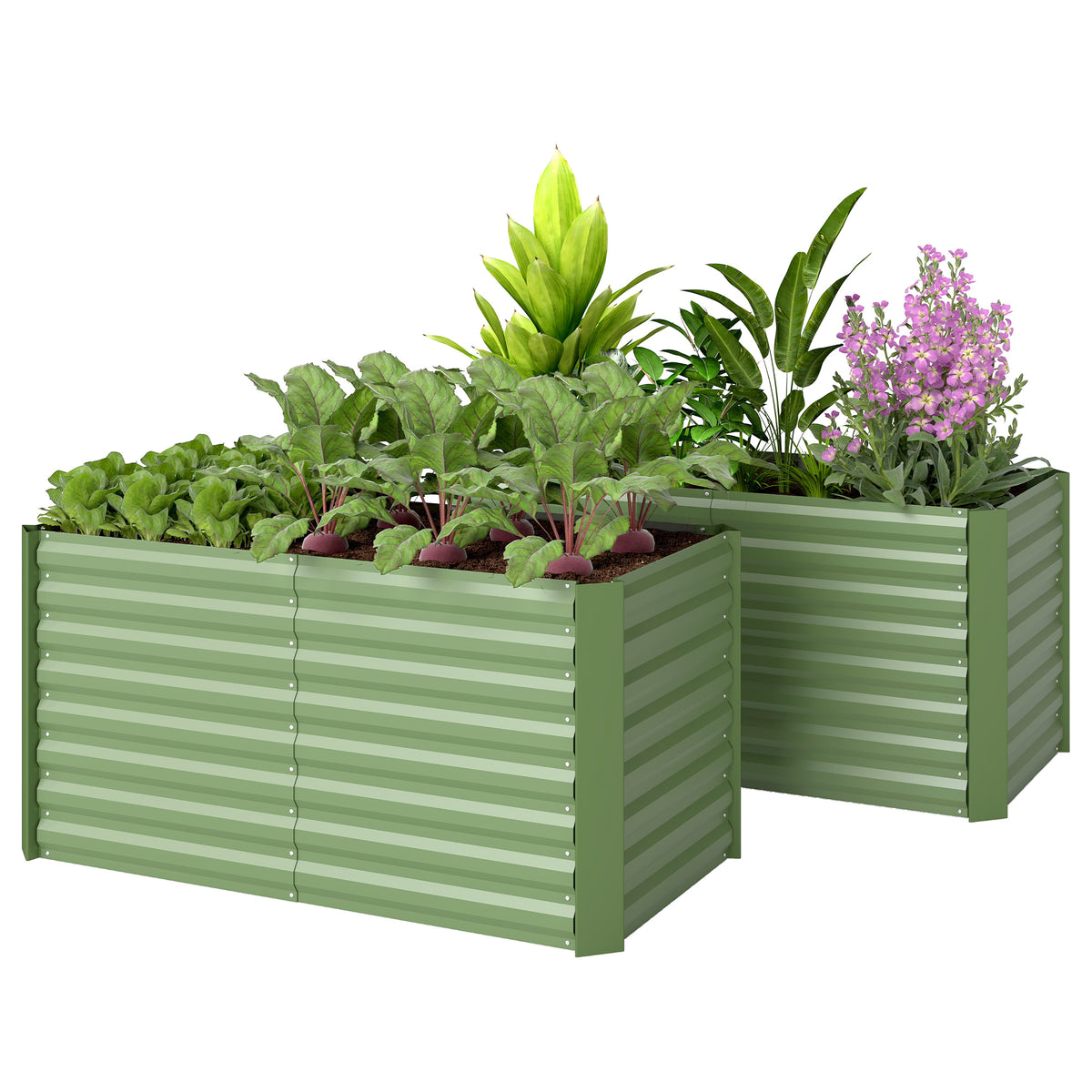 Set of 2 Galvanized Metal Planters for Outdoor Plants, 4' x 2' x 2' Raised Garden Bed, Light Green