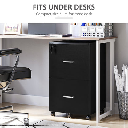 2 Drawer File Cabinet with Lock, Small Rolling Filing Cabinet for A4, Letter-Size Documents, Printer Stand for Home Offi