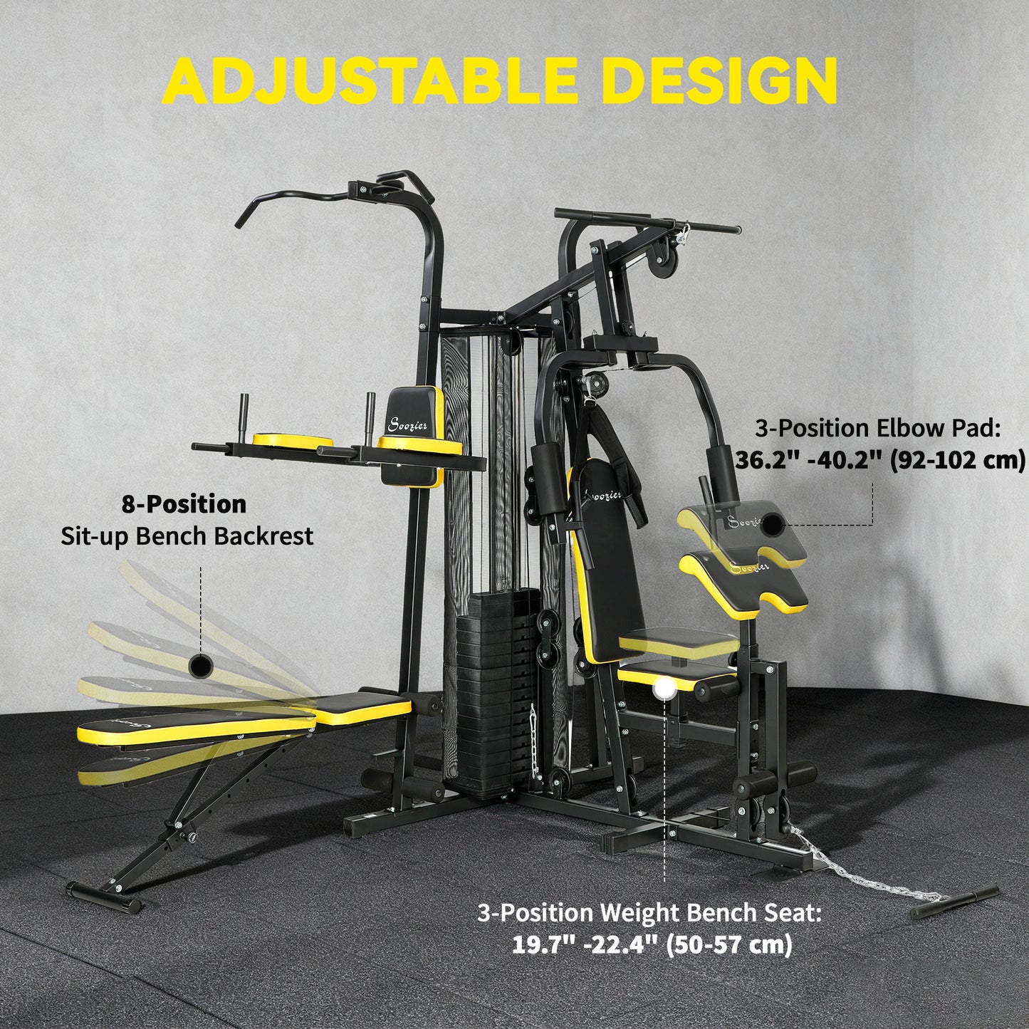 Soozier Multifunction Power Tower for Back, Chest, Arms & Leg Workouts All-in-One Home Gym with Weight Stack and Pulley 