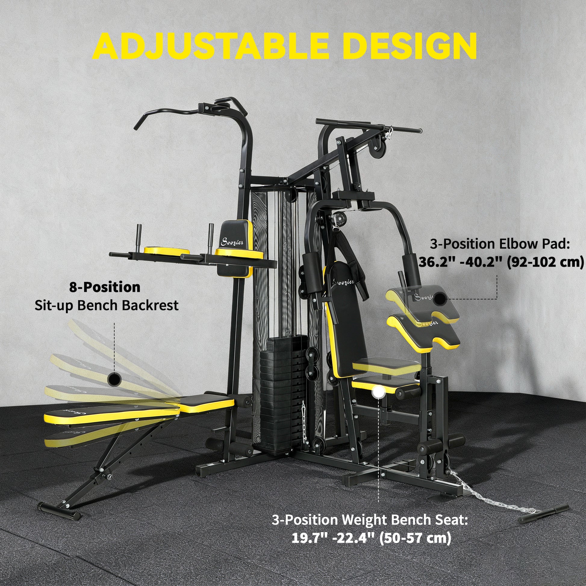 Soozier Multifunction Power Tower for Back, Chest, Arms & Leg Workouts All-in-One Home Gym with Weight Stack and Pulley 
