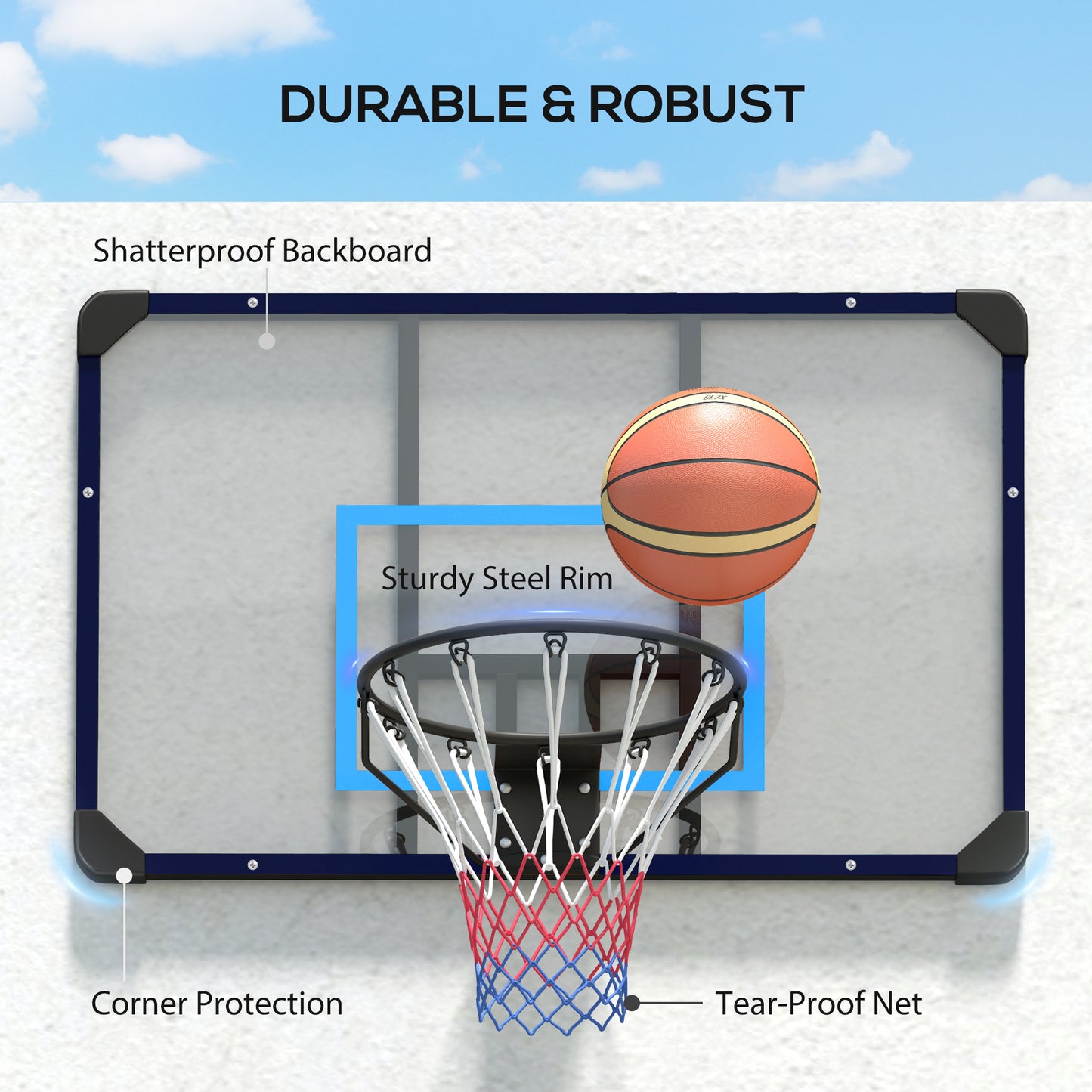 Soozier Wall Mounted Basketball Hoop, Mini Hoop with 45" x 29" Shatter Proof Backboard, Durable Rim and All-Weather Net 