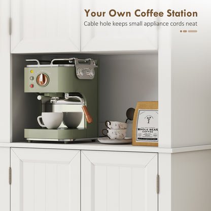 73" Kitchen Pantry Cabinet, Freestanding Kitchen Hutch with 12 Door Shelves, Adjustable Shelves, Microwave Stand, White