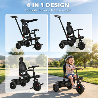 Qaba Tricycle for Toddler 5 in 1 Kids Trike, Converts Stroller to Toddler Bike, Adjustable Backrest & Flat Canopy, Detac