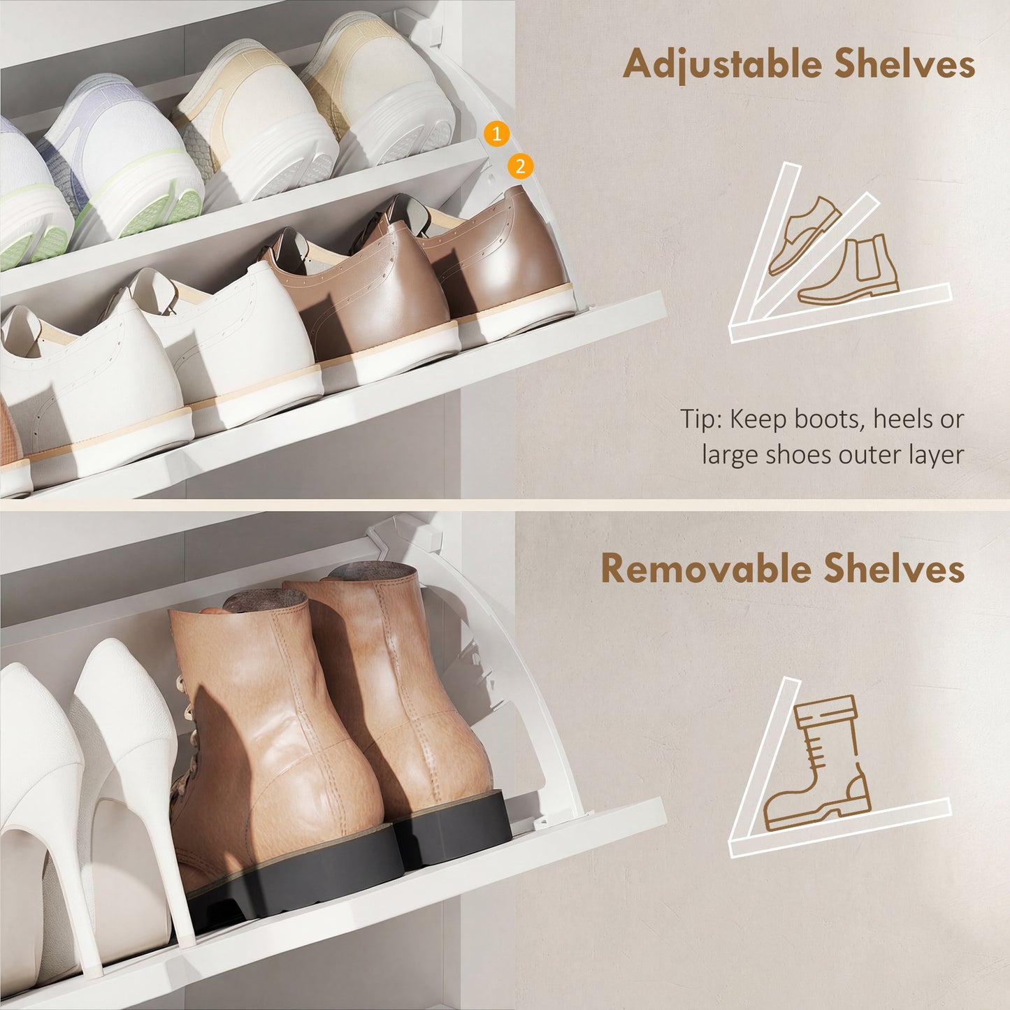Shoe Storage Cabinet with 3 Flip Drawers and Adjustable Shelves for 12-18 Pairs of Shoes, White