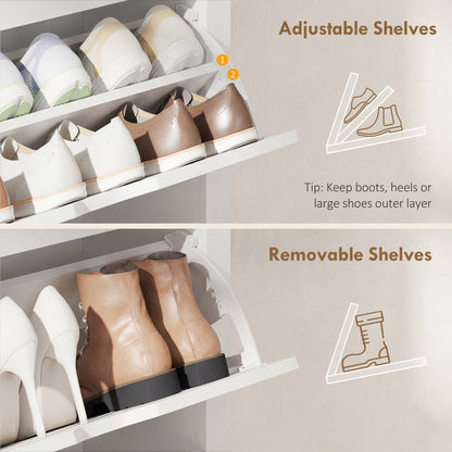Shoe Storage Cabinet with 3 Flip Drawers and Adjustable Shelves for 12-18 Pairs of Shoes, White