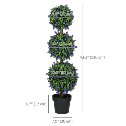 3.5ft Set of 2 Artificial Plants, Lavender Flowers Ball Trees with Pot, for Home Indoor Outdoor Decor