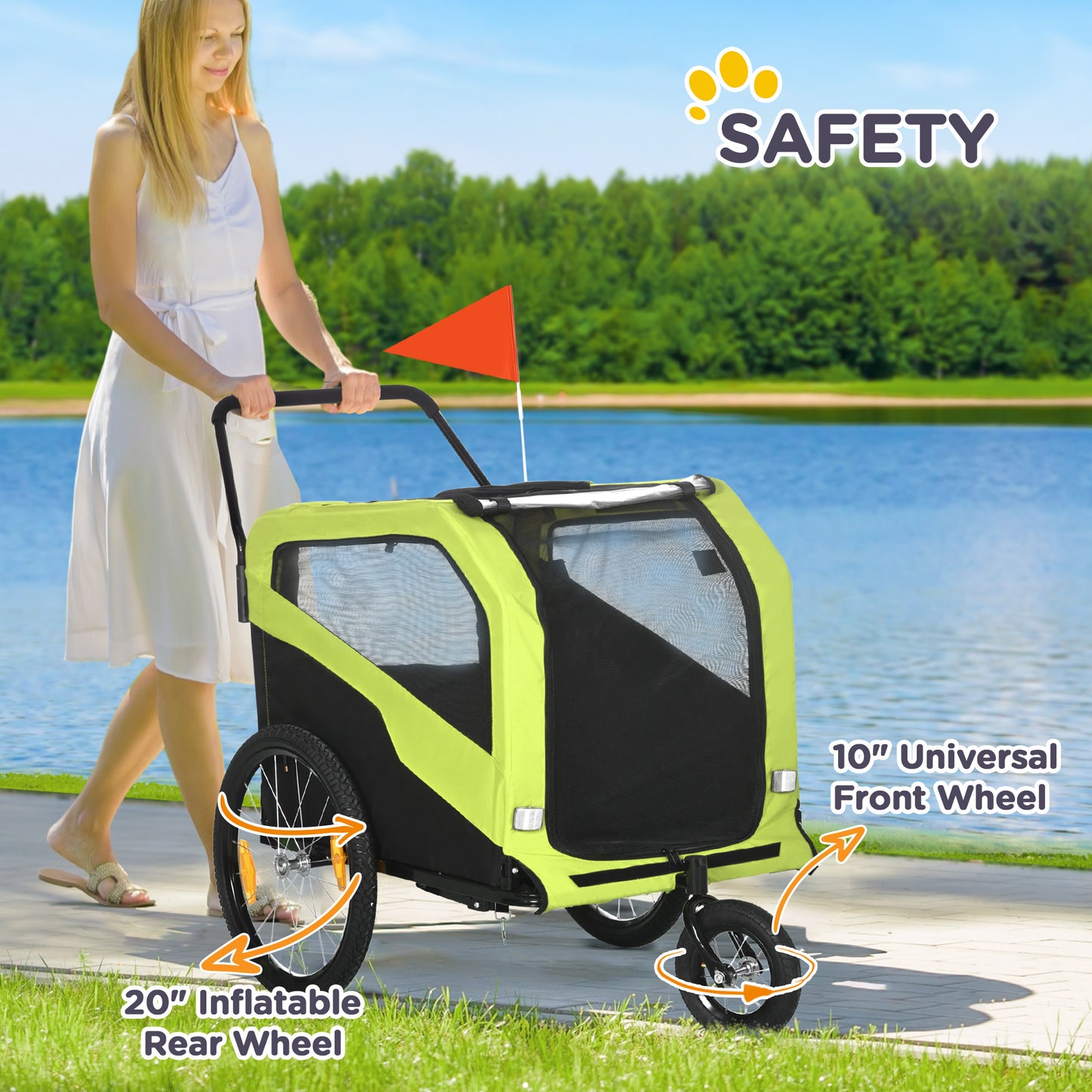 VarietyKart 2-in-1 Dog Bike Trailer for Large Dogs, Green