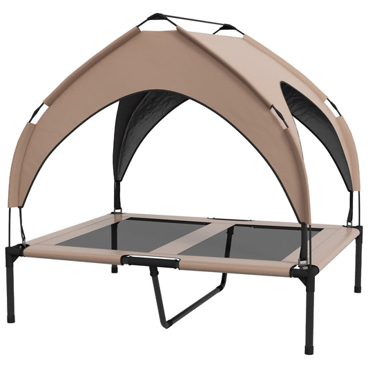 Raised Dog Bed Cooling Dog Cot w/ Canopy Washable Breathable Mesh, for Medium and Large Dogs, Coffee