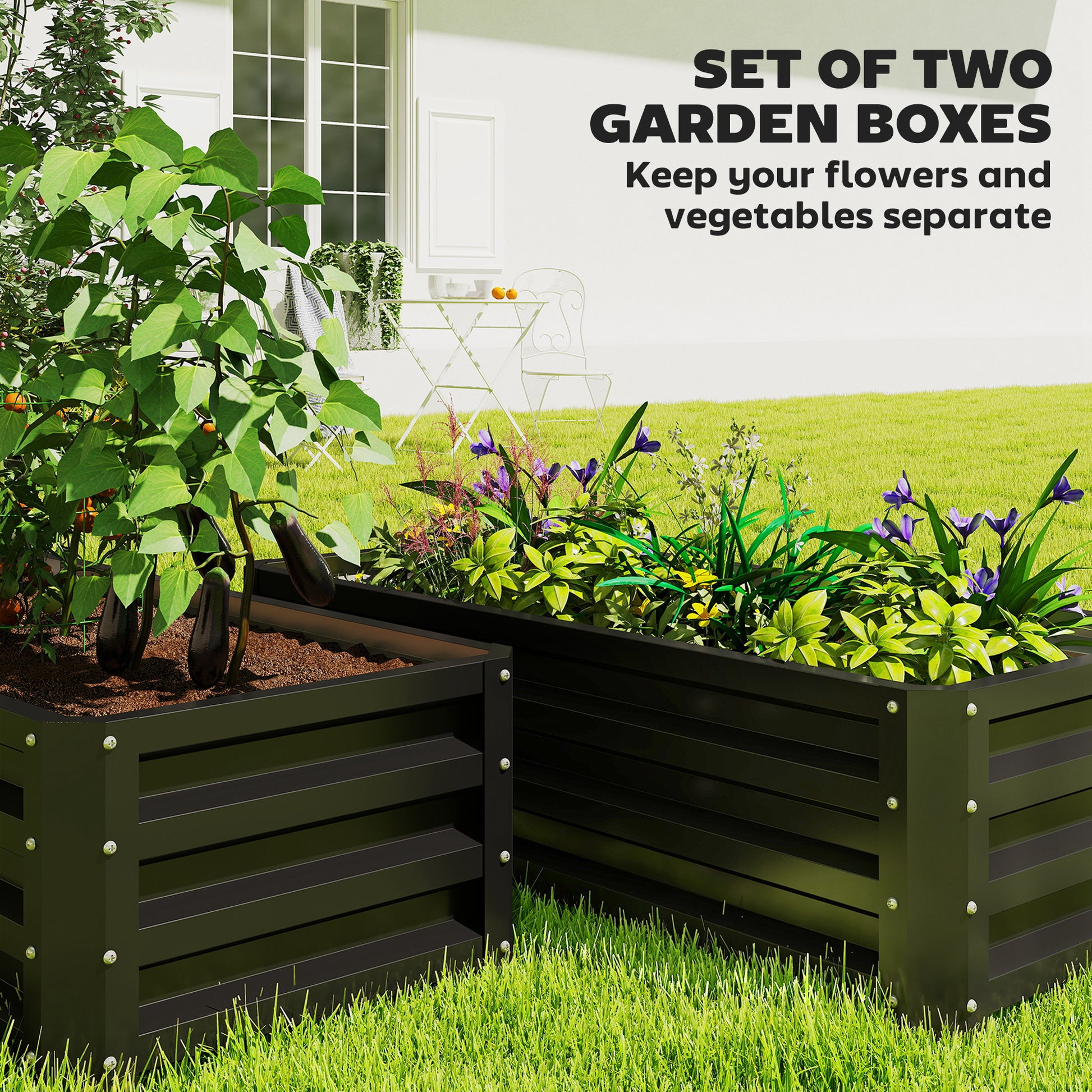 Galvanized Raised Garden Beds, Outdoor Planter Box, Set of 2, for Flowers, Herbs and Vegetables, Black