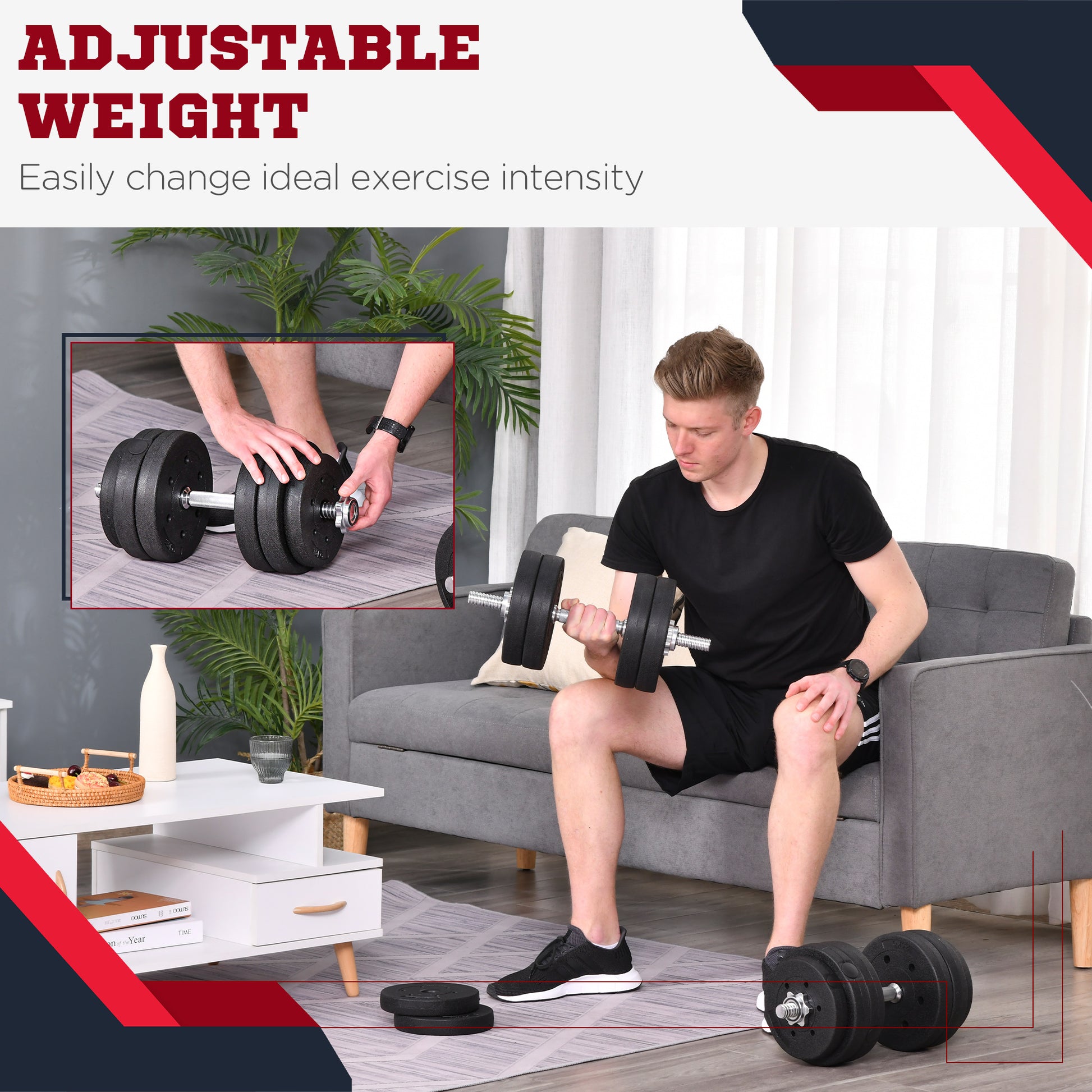 Soozier 66 lbs Adjustable Dumbbells Weight Set Dumbbell Hand Weight Barbell for Body Fitness Lifting Training for Home O