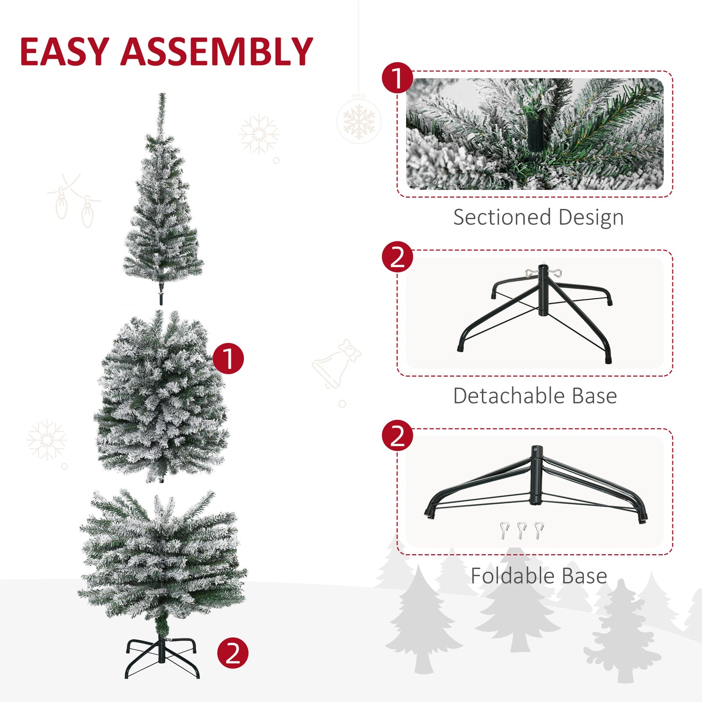 6ft Flocked Christmas Tree, Pencil Christmas Tree with Realistic Branch Tips, Folding Metal Stand, Green