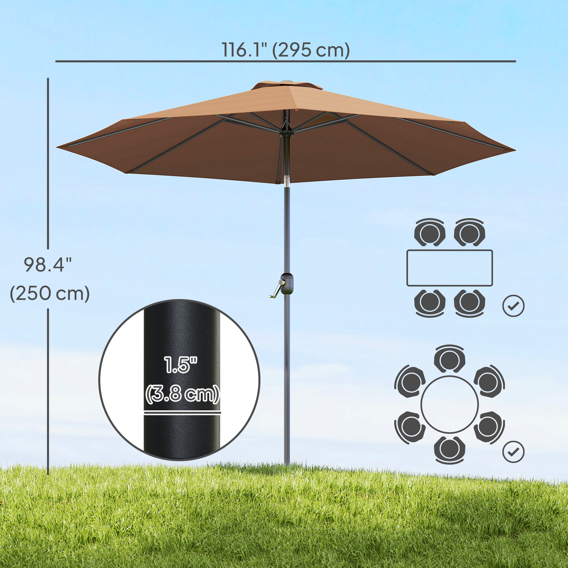 10' x 8' Round Market Umbrella, Patio Umbrella with Crank Handle and Tilt, Outdoor Parasol for Garden, Bench, Lawn, Coff