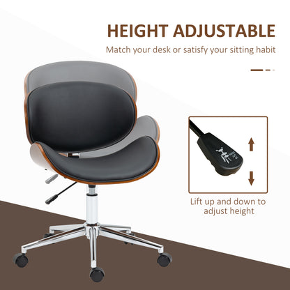 Office Chair, Faux Leather and Bentwood Computer Desk Chair with 360 Degree Swivel Wheels, Adjustable Height and Curved 