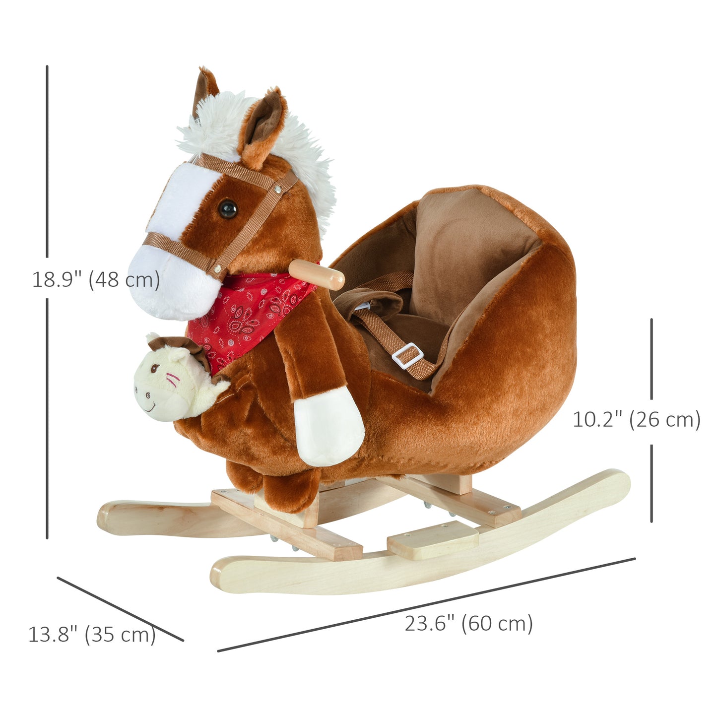 Qaba Baby Rocking Horse, Plush Animal Rocker for Toddlers Aged 18-36 Months, Stuffed Ride Toy with Hand Puppet, Sounds, 
