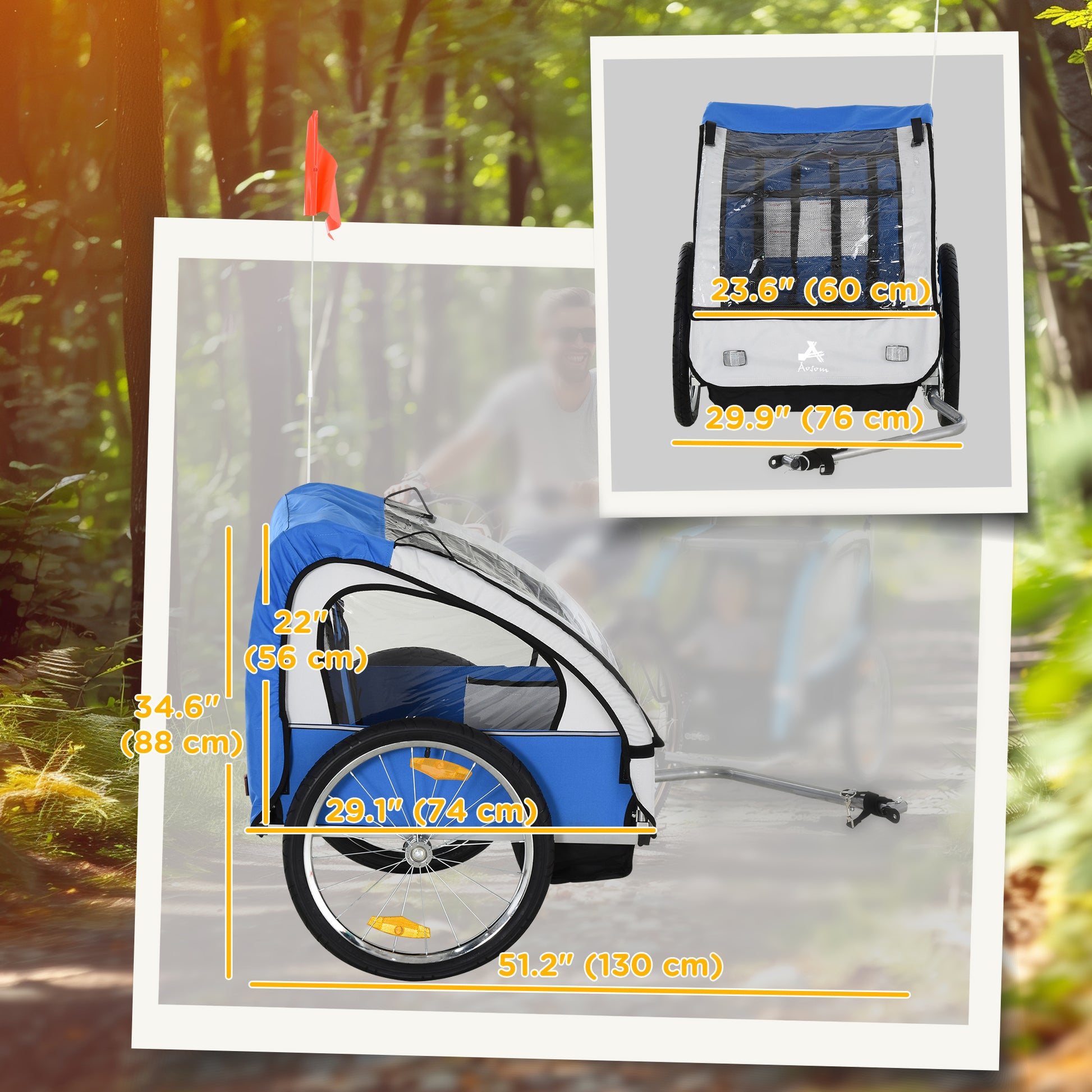VarietyKart 2-Seat Child Bike Trailer for Kids with a Strong Steel Frame, 5-Point Safety Harnesses, & Comfortable Seat, 