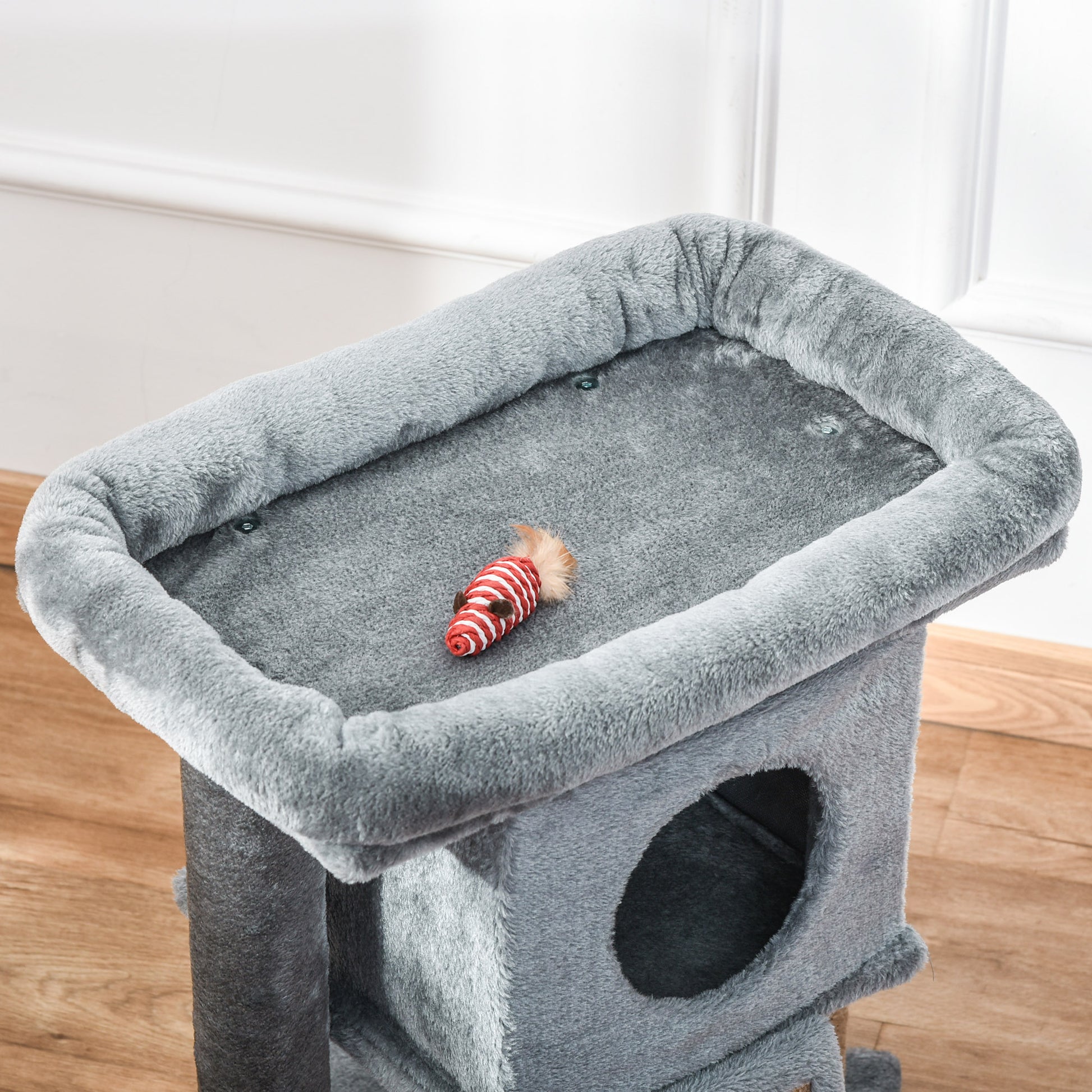 Cat Tree, Small Cat Tower with Perch, Scratching Post, Cat Condo, Toy Ball for Kitty, Indoor Use, Grey