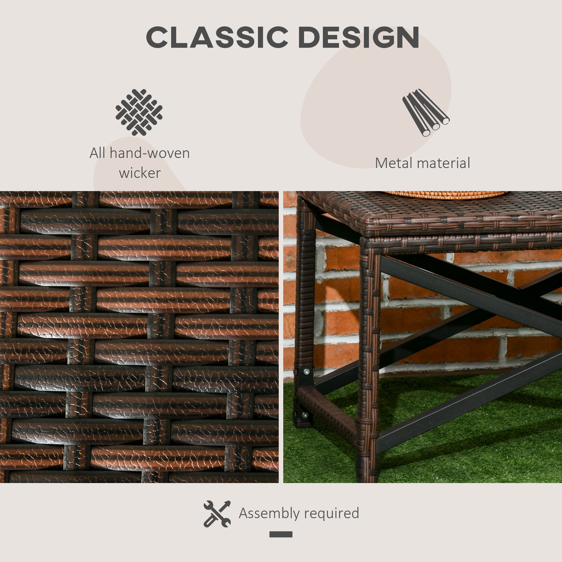 Patio Wicker End Table, Outdoor PE Rattan Side Table, with Plastic Board Under the Full Woven Table Top for Patio, Garde
