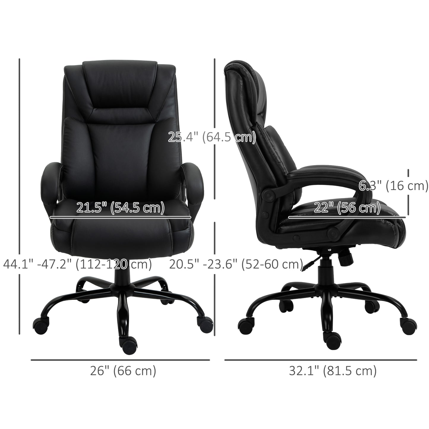 PU Leather Executive Office Chair with High Back, Adjustable Height and Swivel Wheels, 400LBS Capacity, Black