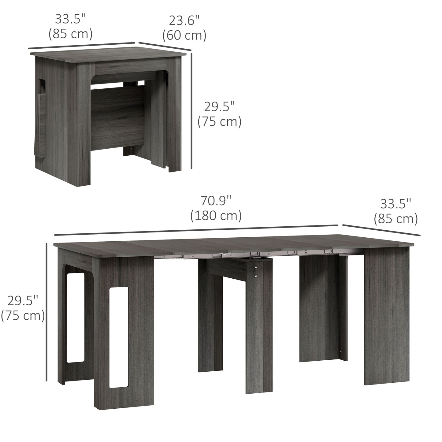 23.6"-70.9" Extendable Dining Table for 6-8 People, Space-Saving Rectangular Kitchen Table for Small Spaces, Dining Room
