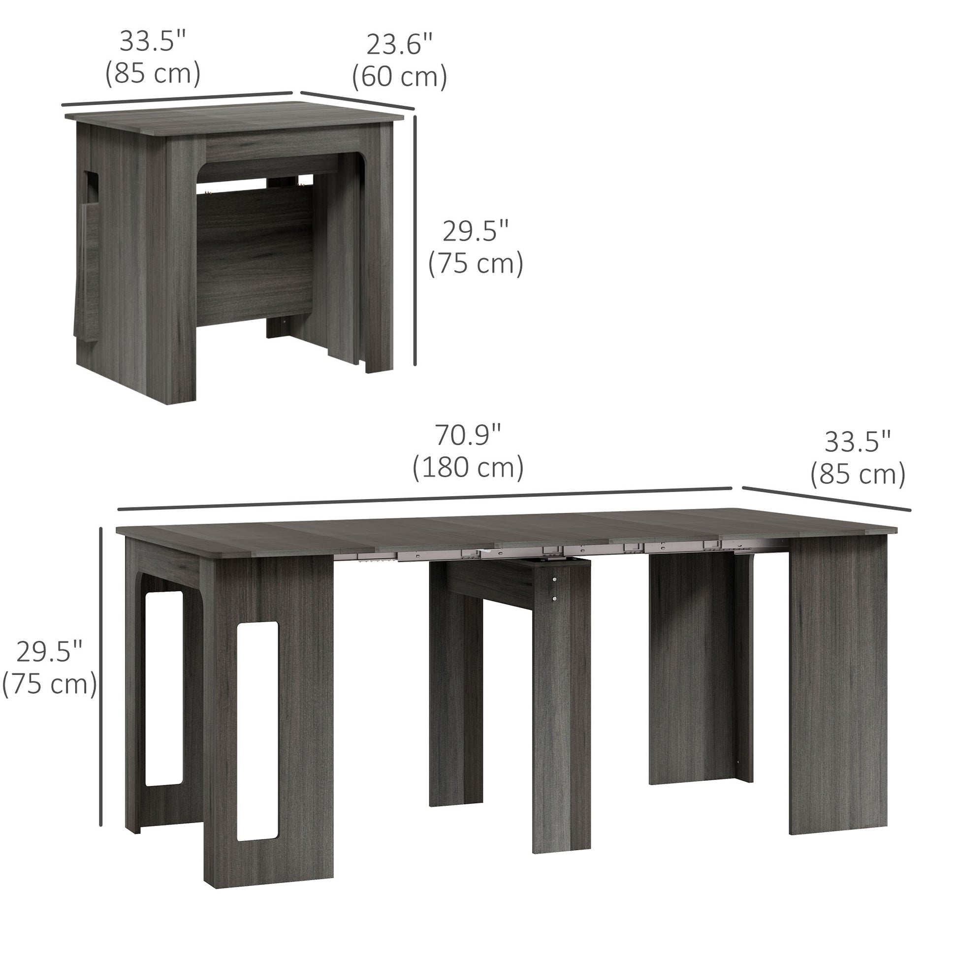 23.6"-70.9" Extendable Dining Table for 6-8 People, Space-Saving Rectangular Kitchen Table for Small Spaces, Dining Room