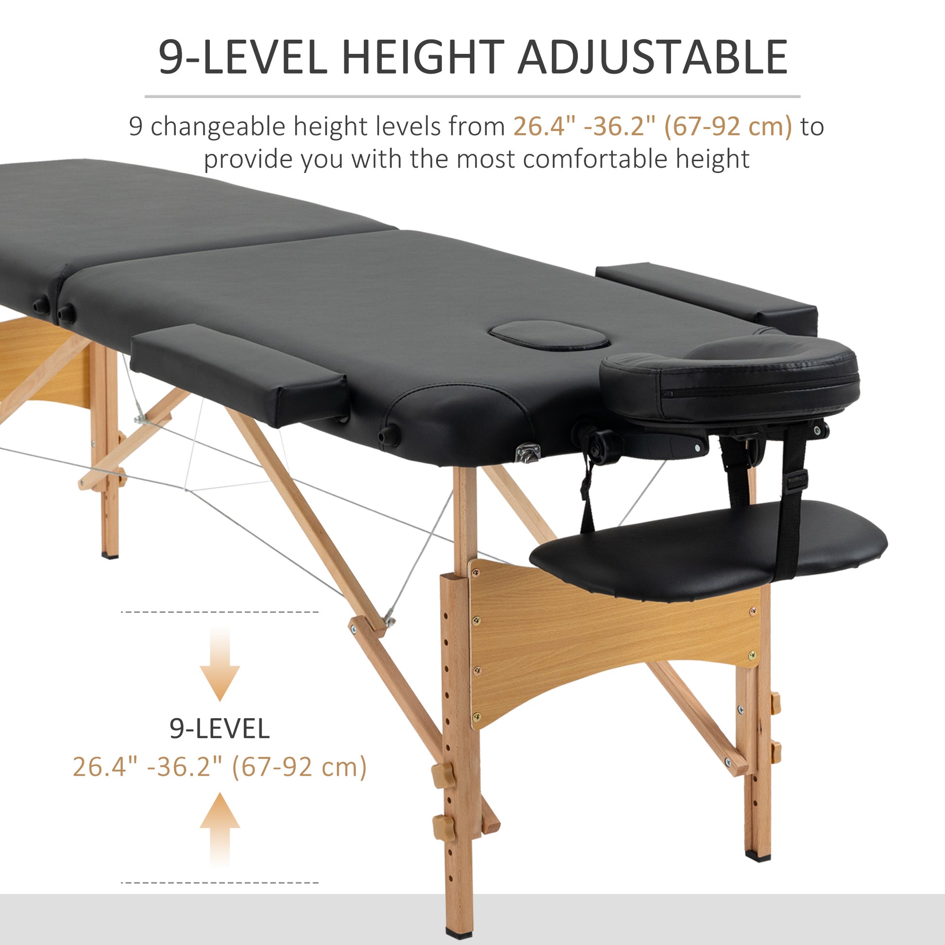 Height Adjustable Professional Salon Spa Facial Couch Bed, Portable Folding Massage Table, Black
