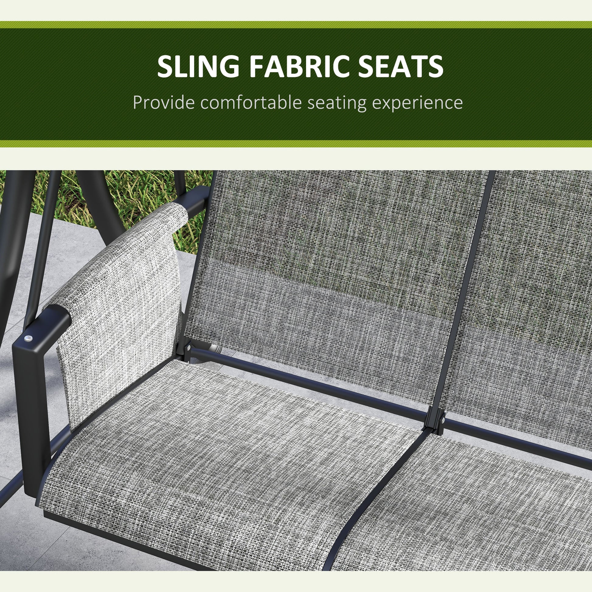 3 Person Outdoor Porch Swing Chair with Adjustable Canopy, Mixed Grey