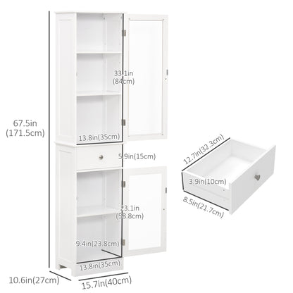 Tall Bathroom Cabinet, Bathroom Storage Cabinet with Drawers, 2 Doors and Adjustable Shelves, White