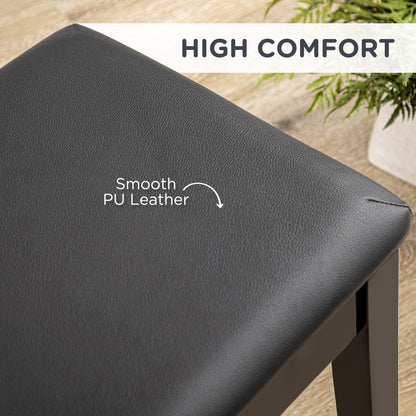 Classic Piano Bench Stool, PU Leather Padded Keyboard Seat with Rubber Wood Legs and Music Storage Compartment, Smooth S