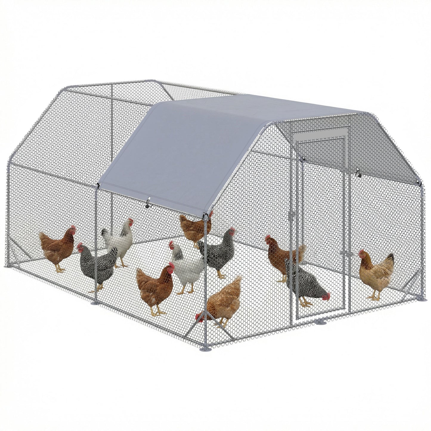 Chicken Run Outdoor, Galvanized Large Metal Chicken Coop Cage, Walk-in Enclosure Poultry Hen Run House Playpen Rabbit Hu