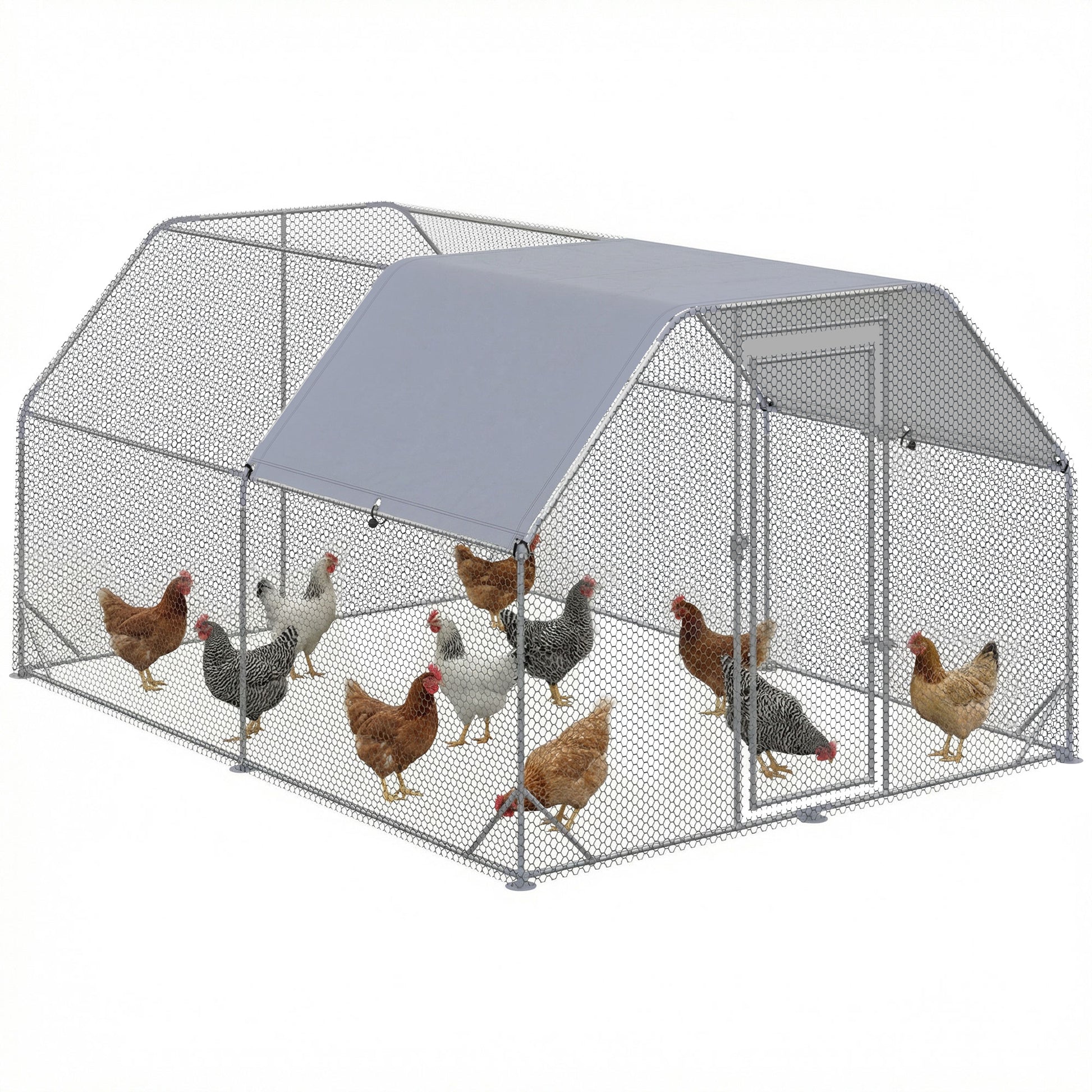 Chicken Run Outdoor, Galvanized Large Metal Chicken Coop Cage, Walk-in Enclosure Poultry Hen Run House Playpen Rabbit Hu