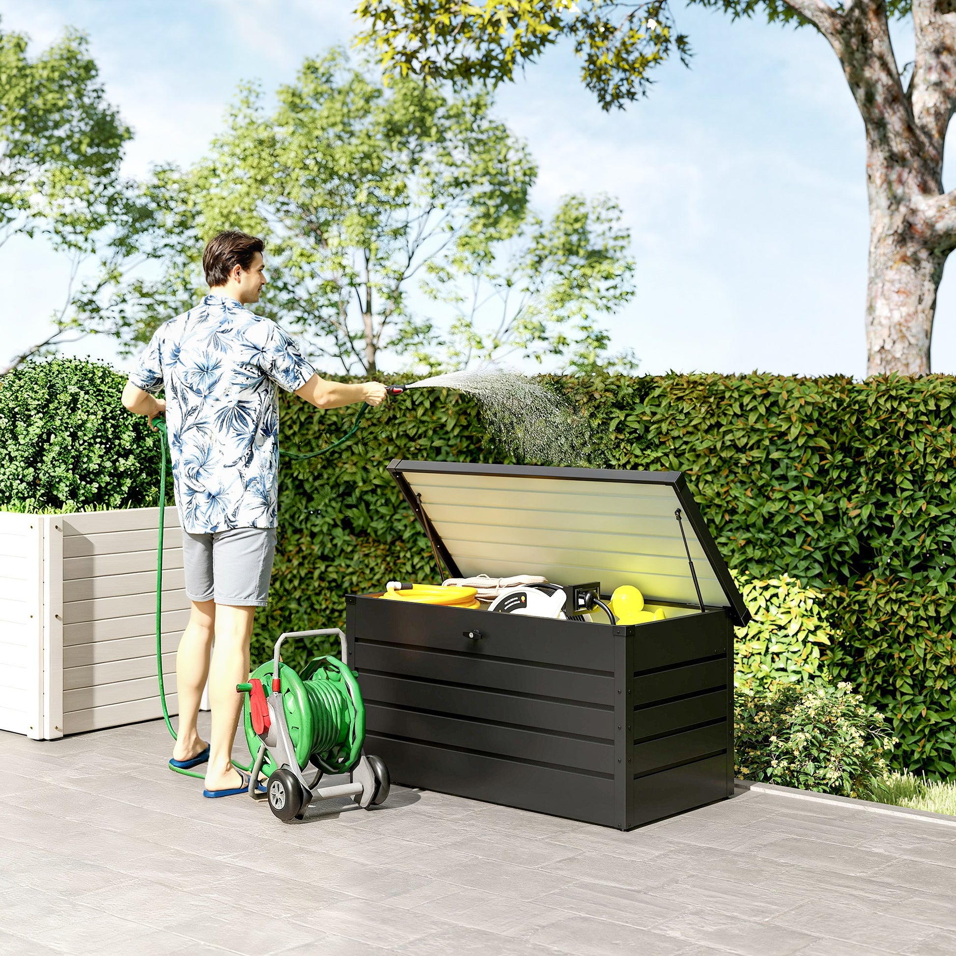 Large Deck Box, Outdoor Storage Container with Lock for Pool Toys, Garden Tools, Furniture and Sports Equipment, Grey