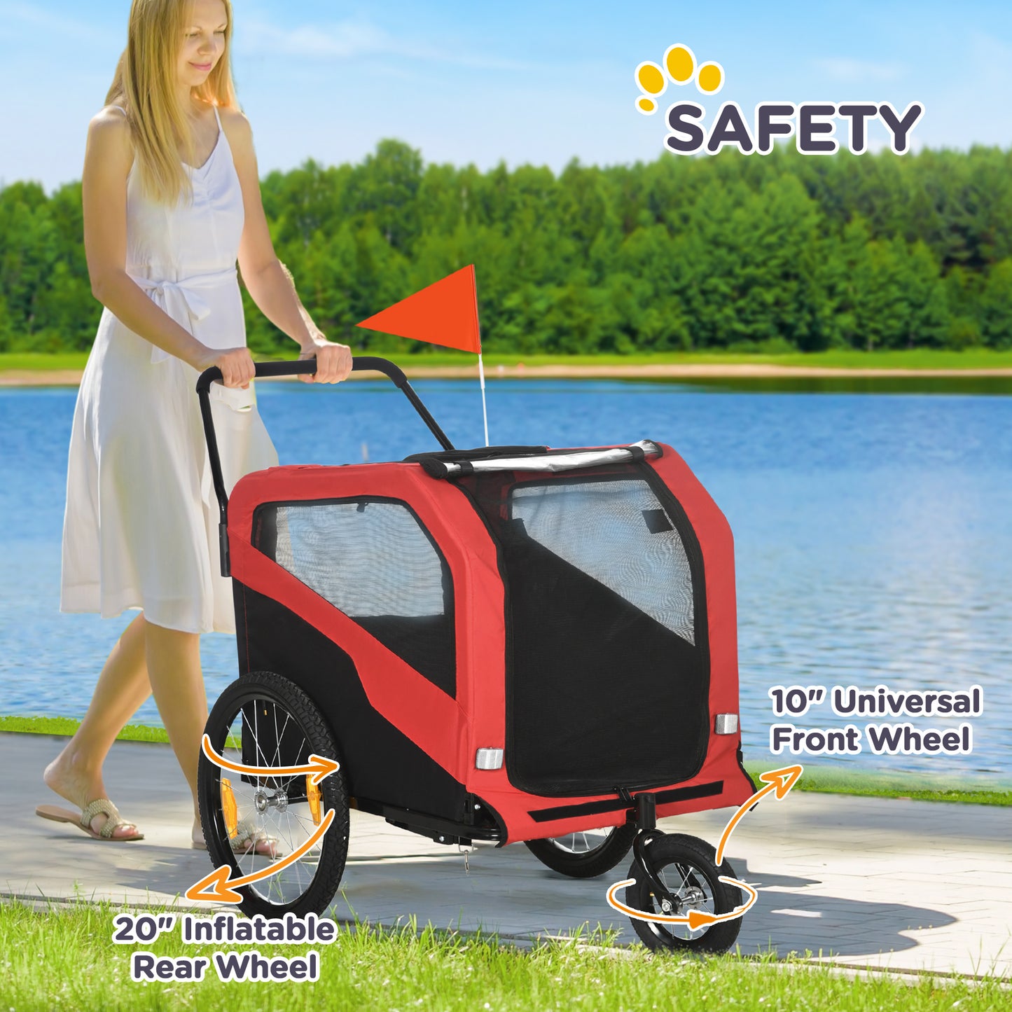 VarietyKart 2-in-1 Dog Bike Trailer for Large Dogs, Red