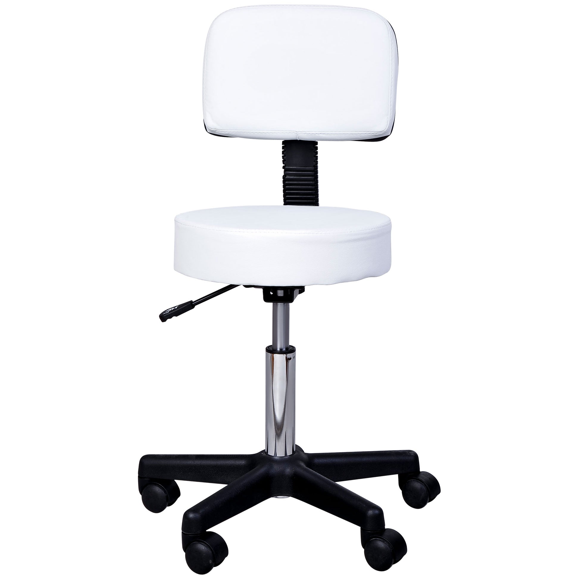 Rolling Stool with Wheels, Swivel Stool with Back Support, Adjustable Height, PU Leather Drafting Chair for Home Office,