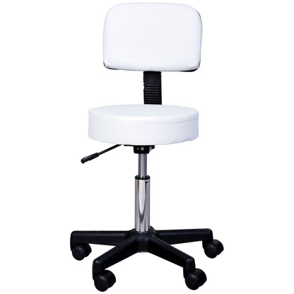 Rolling Stool with Wheels, Swivel Stool with Back Support, Adjustable Height, PU Leather Drafting Chair for Home Office,