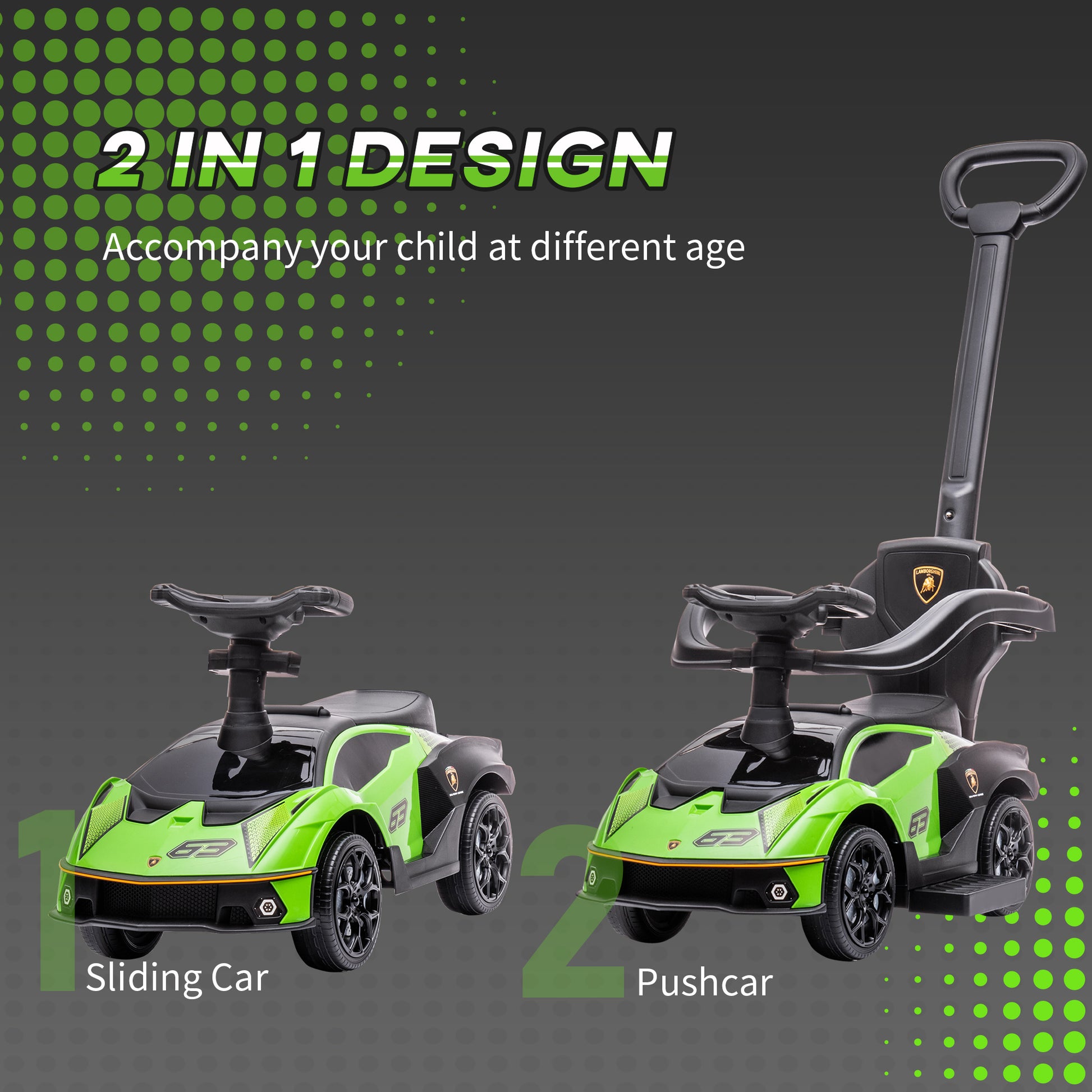 VarietyKart 3 in 1 Ride on Push Car for Toddlers, Licensed Kids Sliding Car with Safety Protection Footrest Horn, Green