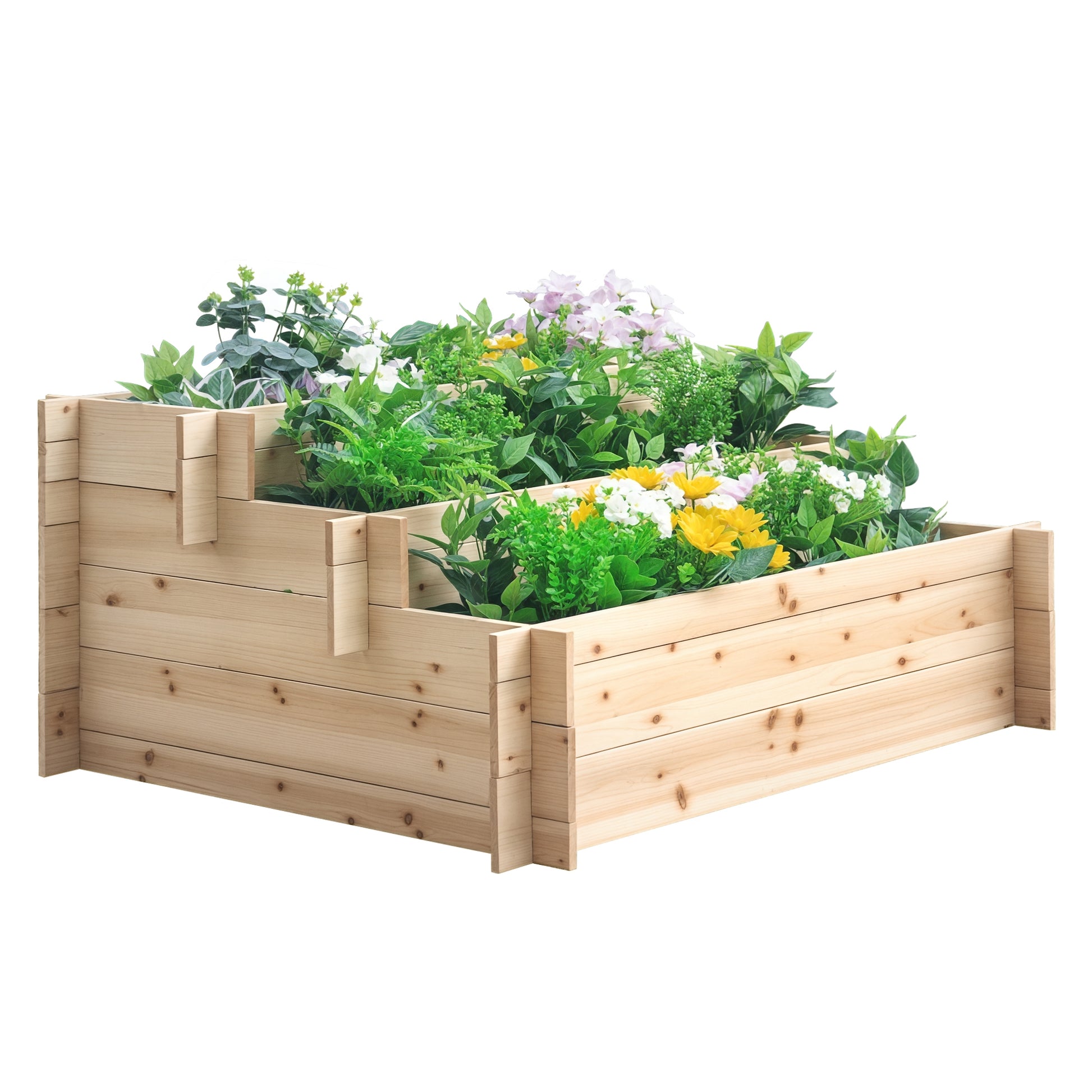 3-Tier Wood Raised Garden Bed, 47.2" x 39.4" x 21.3" Elevated Planting Box, Outdoor Vegetable Flower Container, Herb Gar
