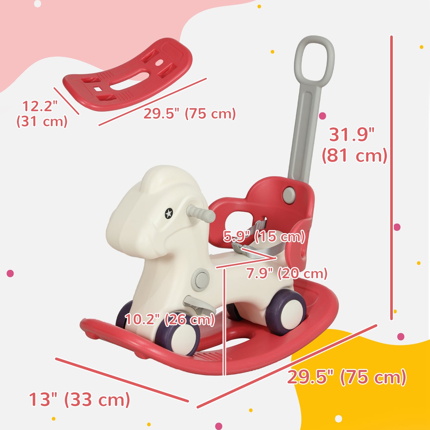 Qaba 4 in 1 Kids Rocking Horse w/ Detachable Balance Board & Push Handel, Red