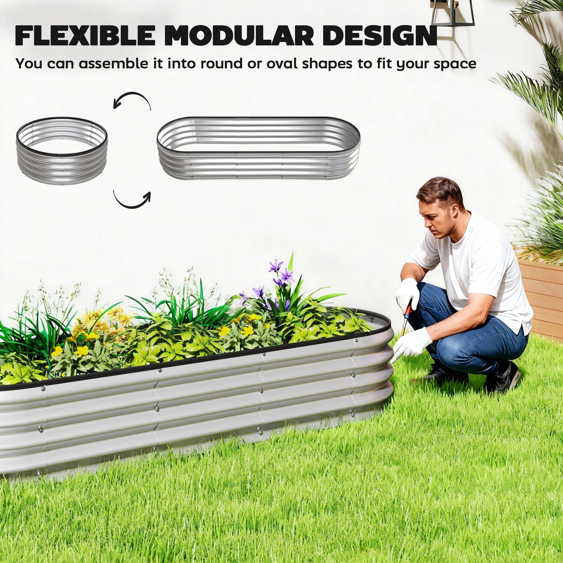Galvanized Raised Garden Bed, 6 x 2 x 1 Modular Metal Garden Beds with Rubber Strip Edging, Heavy-Duty Outdoor Planter B