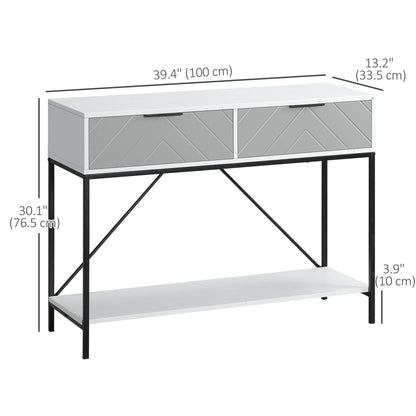 Modern Console Table with 2 Drawers, 2 Tier Entryway Table with storage Shelf, Narrow Sofa Table for Living Room, Hallwa