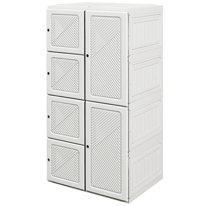 Portable Wardrobe, Foldable Storage Organzier with 5 Compartments, 1 Hanging Rod, Magnet Doors, White