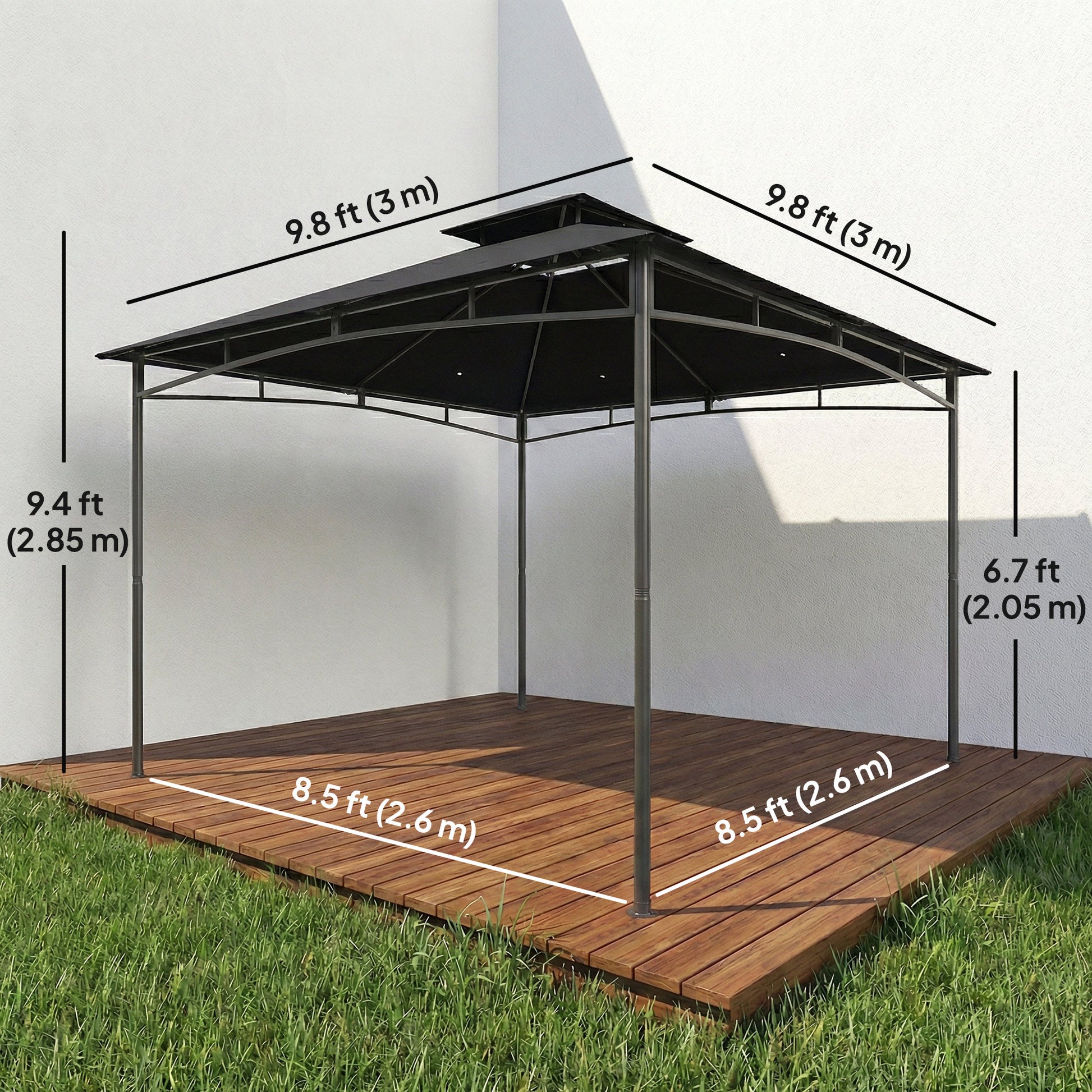 10' x 10' Gazebo, Soft Top Outdoor Gazebo with 2-Tier Roof, Metal Frame, Black
