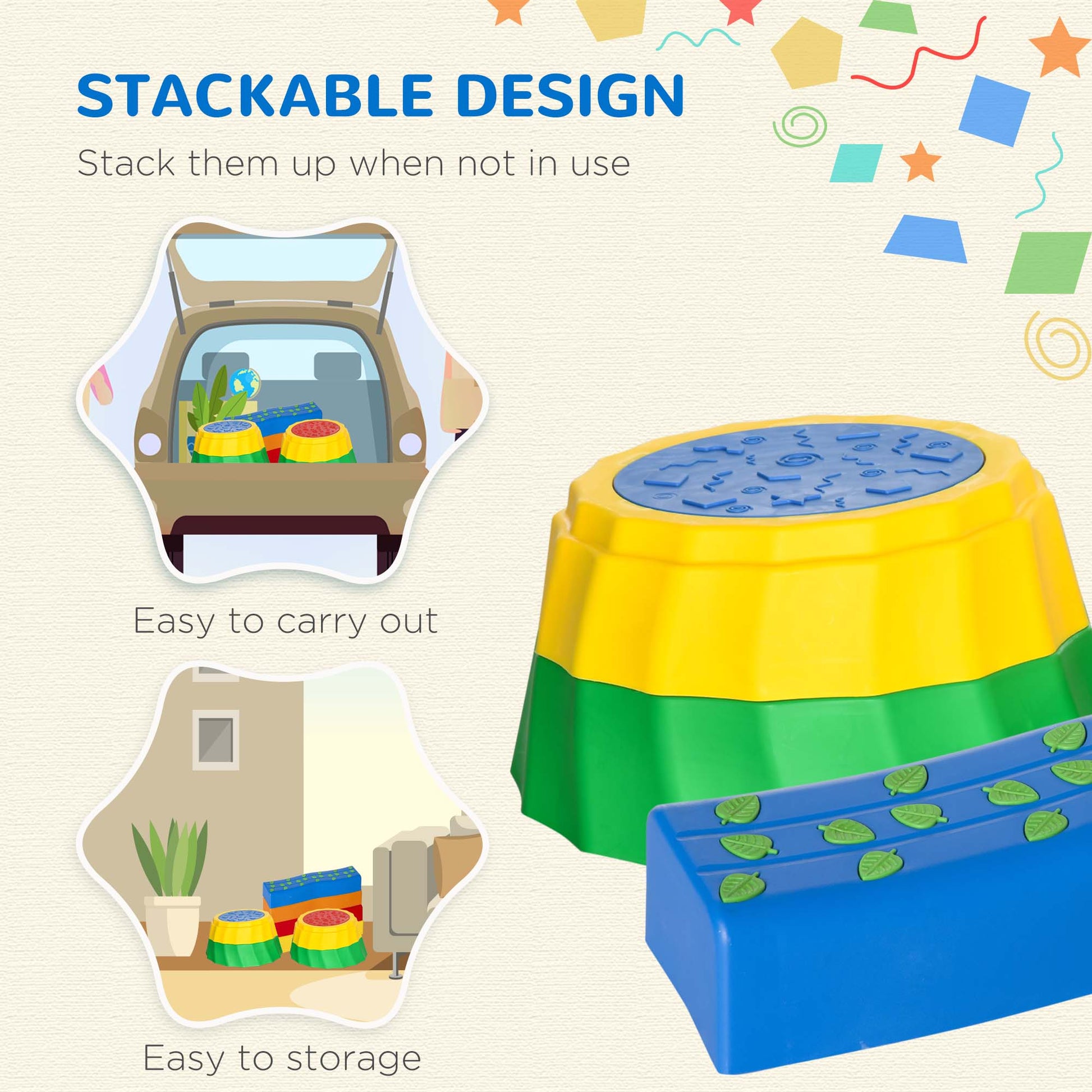 8pcs Balance Beam for Kids, 4 Sensory Pads and 4 Beams with Non-slip Surface & Bottom, Stackable Stepping Stones Kids fo